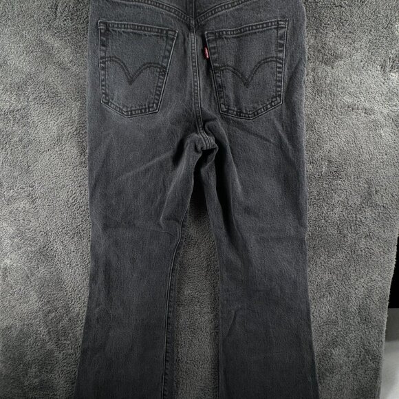 Levi’s PREMIUM RIBCAGE FLARE Button Fly BIG E Frayed Hem Jeans Size 28 Charcoal - Picture 11 of 16